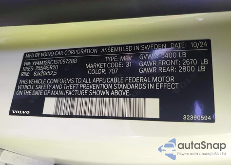 2025 Volvo Xc60 B5 Plus z USA, uszkodzony, nr VIN YV4M12RC1S1097288